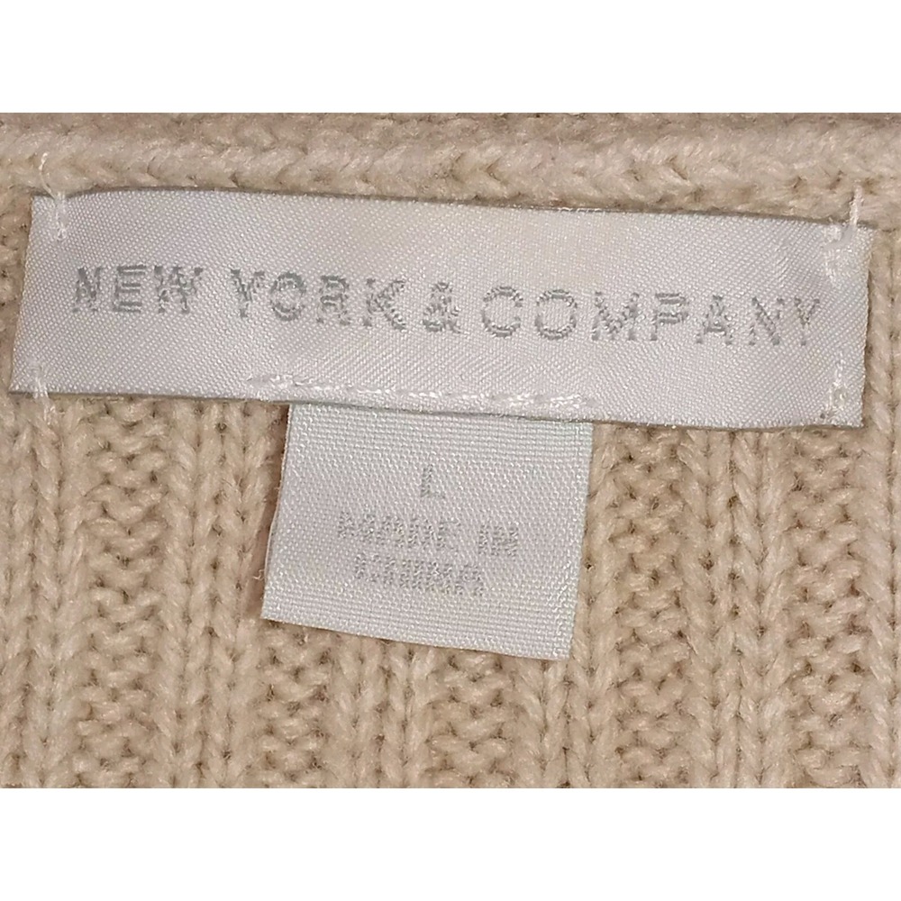 New York & Company Women's Beige Stripe Knit Open Front Cardigan sz L - Picture 6 of 9